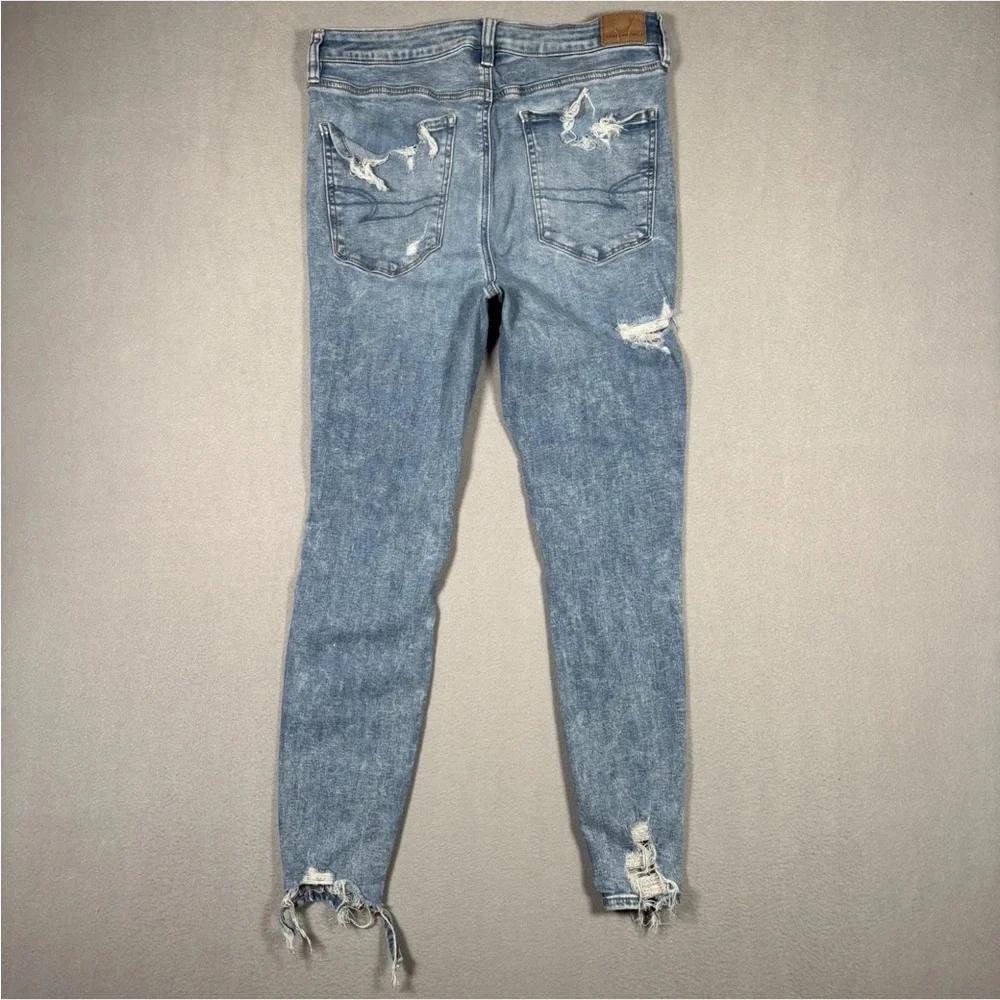 American Eagle Denim Super High-Rise Jegging Women 12 Light Blue Distressed - Picture 10 of 11